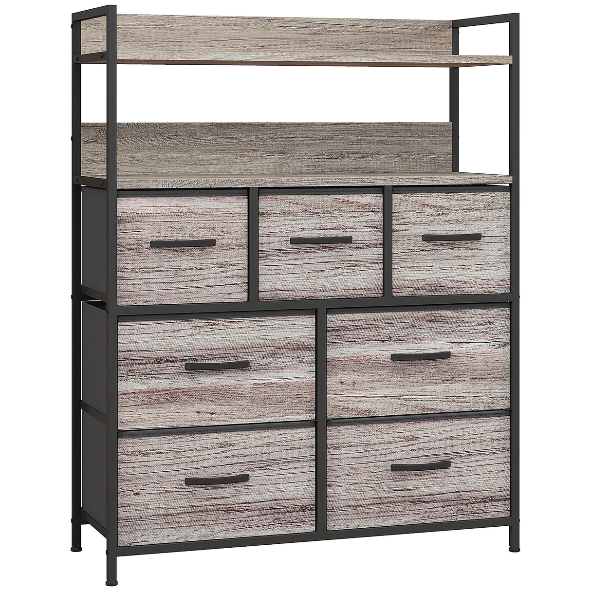 Wooden Chest Of 7 Fabric Drawers 79cm Wide With Steel Frame - Velmora