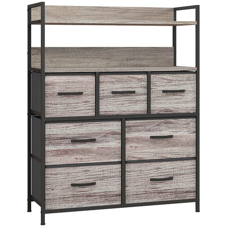 Wooden Chest Of 7 Fabric Drawers 79cm Wide With Steel Frame - Velmora