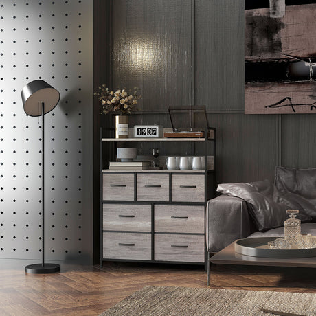 Wooden Chest Of 7 Fabric Drawers 79cm Wide With Steel Frame - Velmora