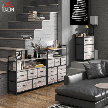 Wooden Chest Of 7 Fabric Drawers 79cm Wide With Steel Frame - Velmora
