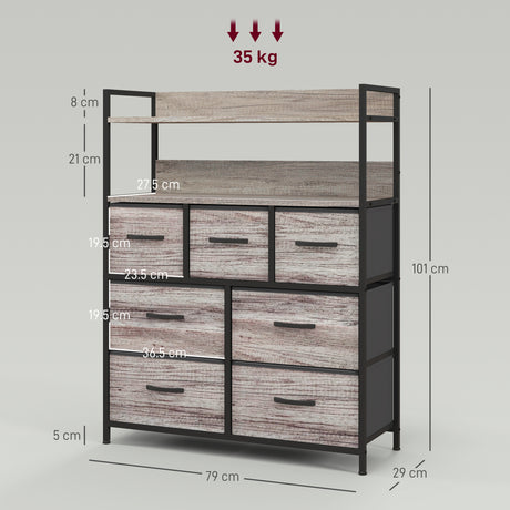 Wooden Chest Of 7 Fabric Drawers 79cm Wide With Steel Frame - Velmora