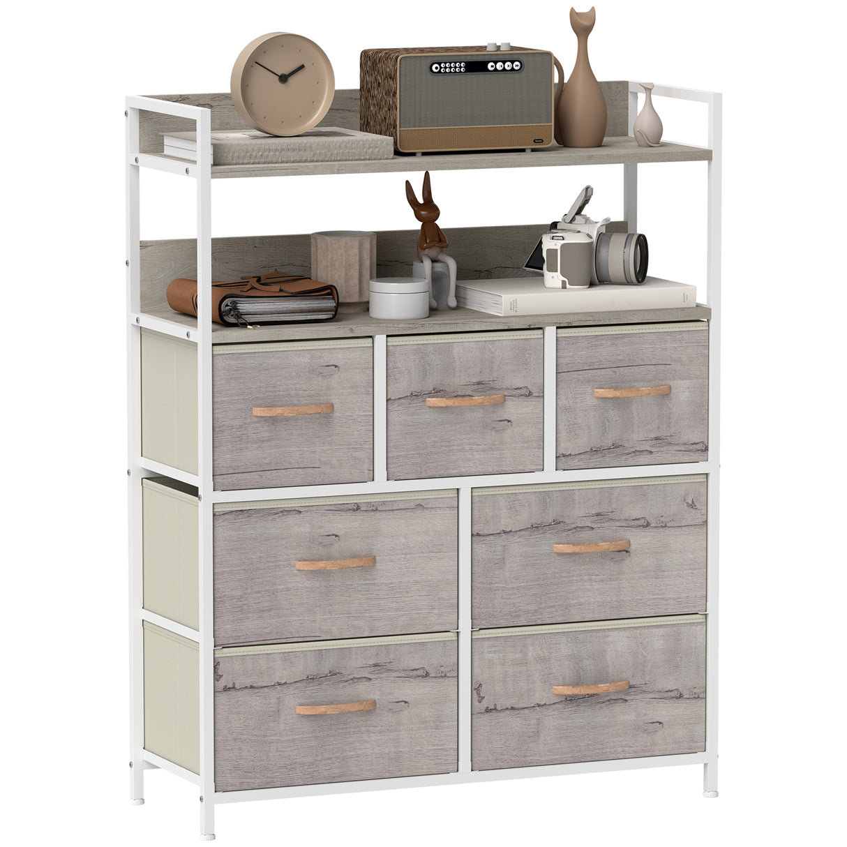 Wooden Chest Of 7 Fabric Drawers 79cm Wide With Steel Frame - Velmora