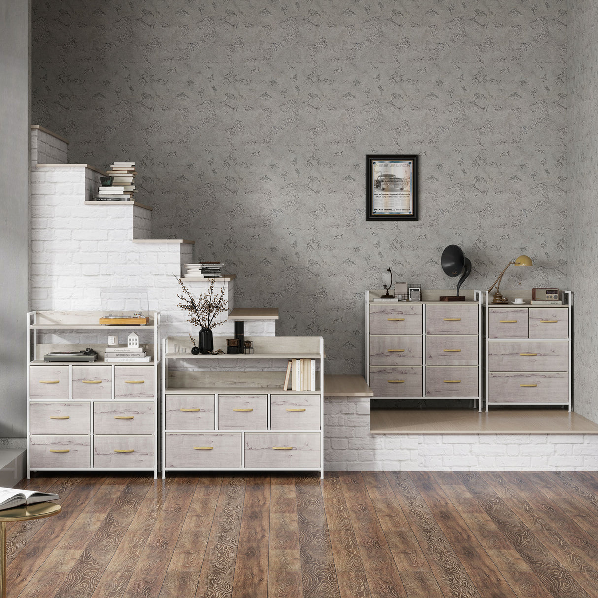Wooden Chest Of 7 Fabric Drawers 79cm Wide With Steel Frame - Velmora