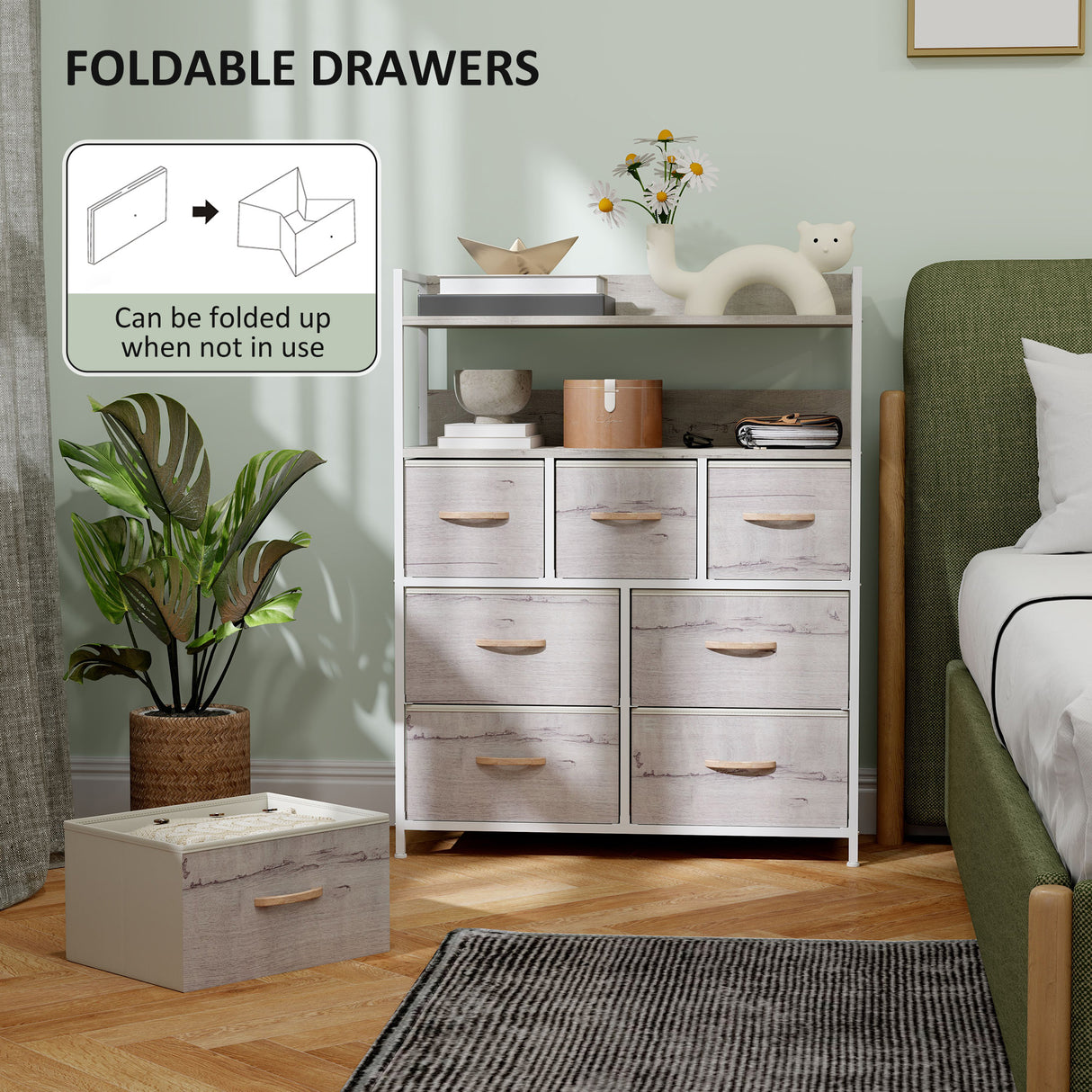 Wooden Chest Of 7 Fabric Drawers 79cm Wide With Steel Frame - Velmora