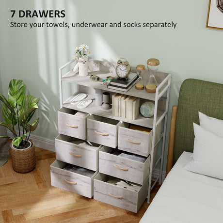Wooden Chest Of 7 Fabric Drawers 79cm Wide With Steel Frame - Velmora