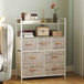 Wooden Chest Of 7 Fabric Drawers 79cm Wide With Steel Frame - Velmora