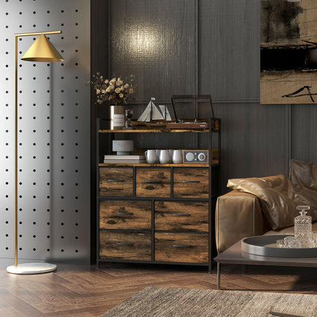 Wooden Chest Of 7 Fabric Drawers 79cm Wide With Steel Frame - Velmora