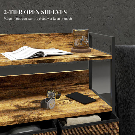 Wooden Chest Of 7 Fabric Drawers 79cm Wide With Steel Frame - Velmora