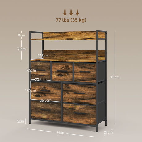 Wooden Chest Of 7 Fabric Drawers 79cm Wide With Steel Frame - Velmora