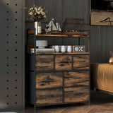 Wooden Chest Of 7 Fabric Drawers 79cm Wide With Steel Frame - Velmora