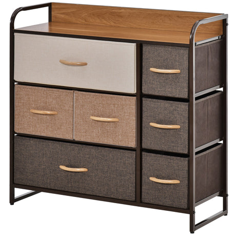 Wooden Chest Of 7 Fabric Drawers 80cm Wide With Metal Frame - Velmora