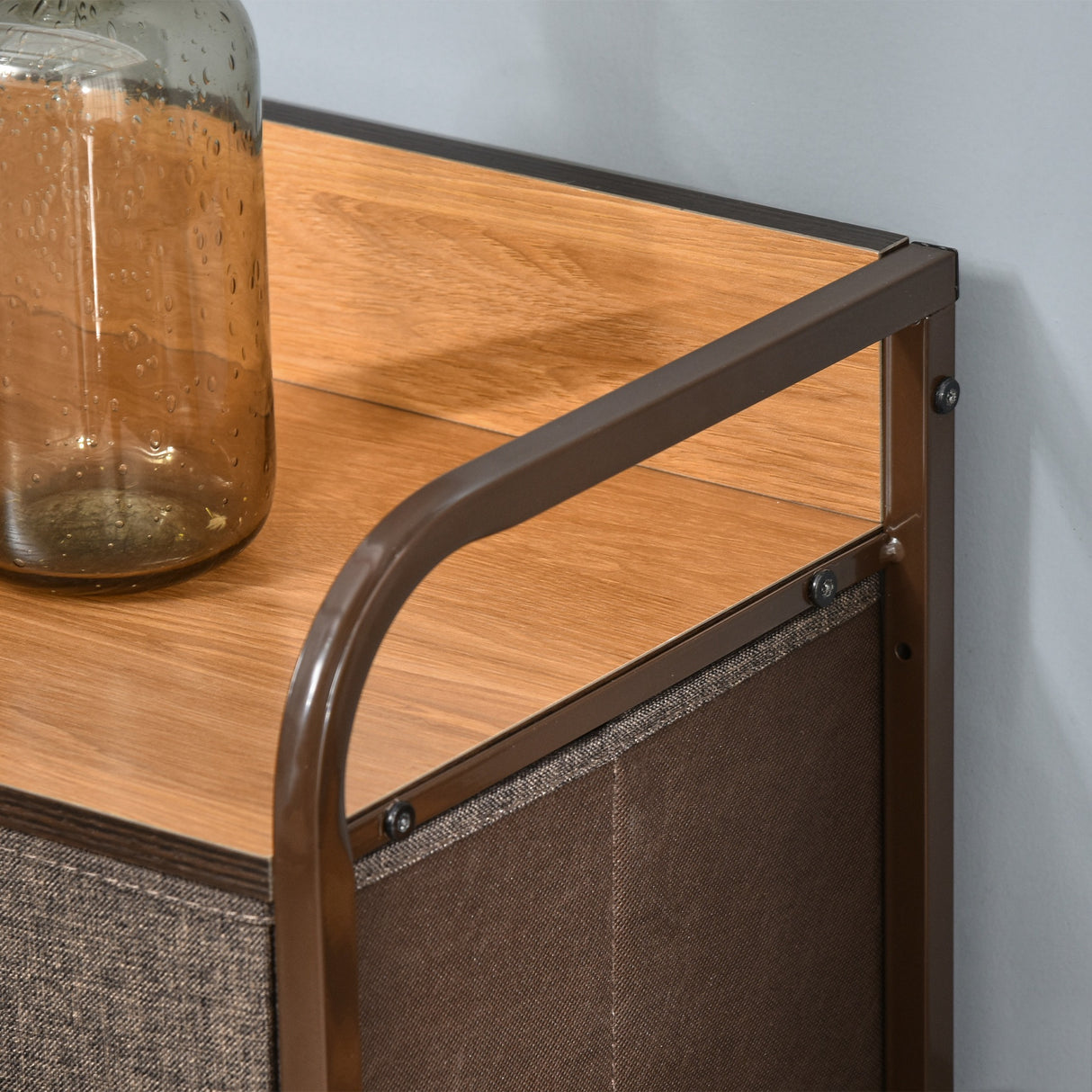Wooden Chest Of 7 Fabric Drawers 80cm Wide With Metal Frame - Velmora
