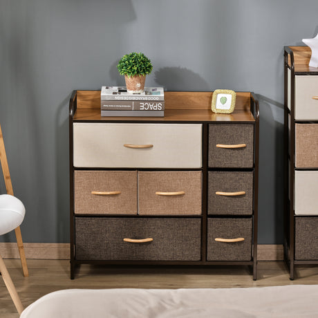 Wooden Chest Of 7 Fabric Drawers 80cm Wide With Metal Frame - Velmora