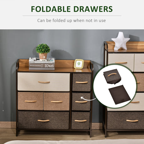 Wooden Chest Of 7 Fabric Drawers 80cm Wide With Metal Frame - Velmora