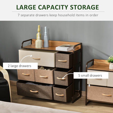 Wooden Chest Of 7 Fabric Drawers 80cm Wide With Metal Frame - Velmora
