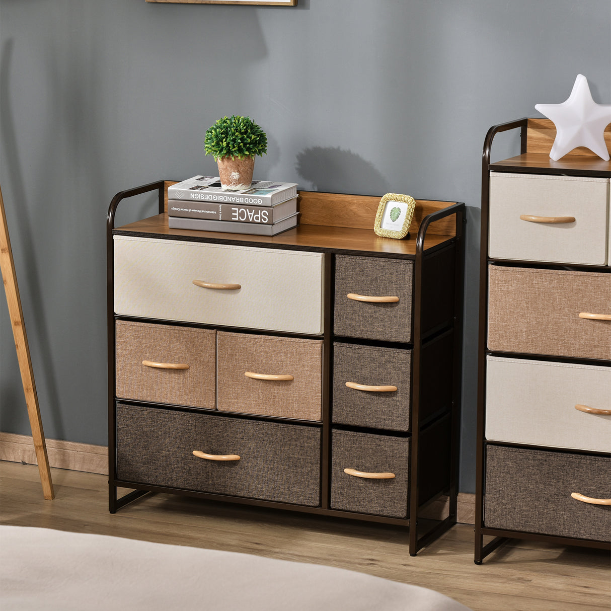 Wooden Chest Of 7 Fabric Drawers 80cm Wide With Metal Frame - Velmora