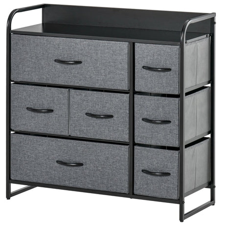 Wooden Chest Of 7 Fabric Drawers 80cm Wide With Metal Frame - Velmora