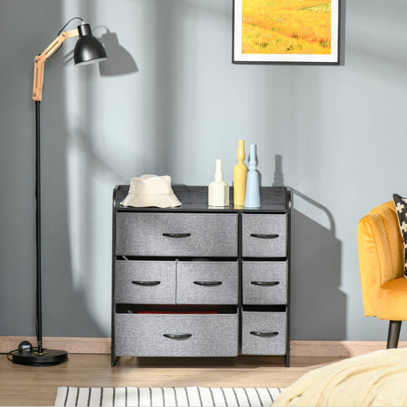 Wooden Chest Of 7 Fabric Drawers 80cm Wide With Metal Frame - Velmora