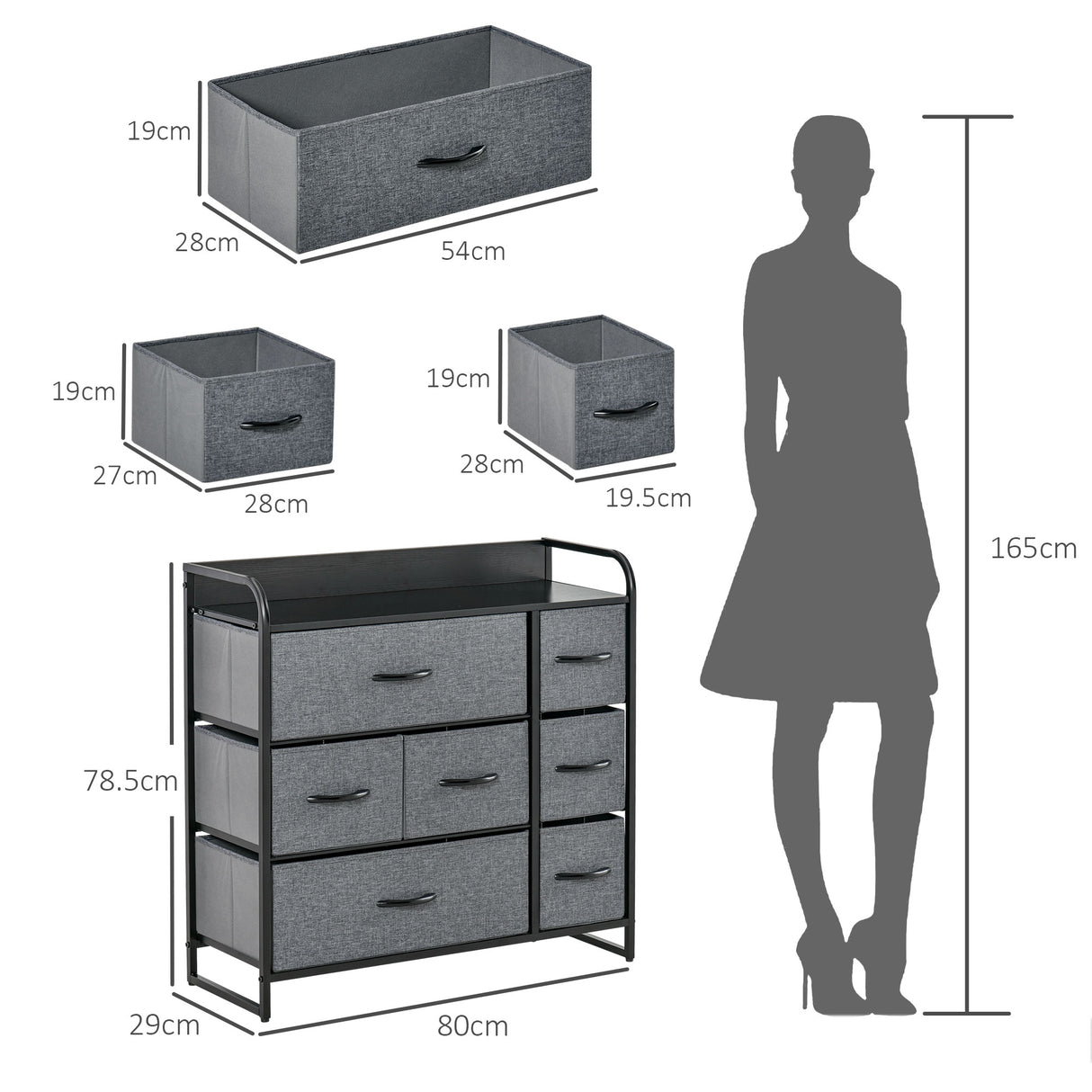 Wooden Chest Of 7 Fabric Drawers 80cm Wide With Metal Frame - Velmora