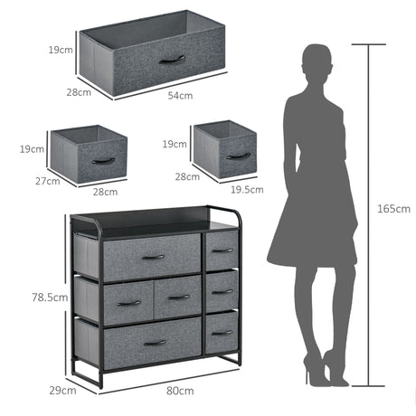 Wooden Chest Of 7 Fabric Drawers 80cm Wide With Metal Frame - Velmora