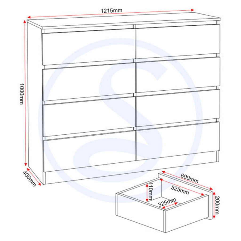 Wooden Chest Of 8 Drawers - Malvern