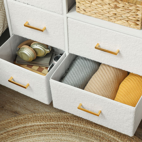 Wooden Chest Of 8 Fabric Drawers 110cm Wide With Steel Frame - Velmora