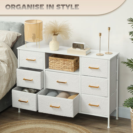 Wooden Chest Of 8 Fabric Drawers 110cm Wide With Steel Frame - Velmora