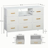 Wooden Chest Of 8 Fabric Drawers 110cm Wide With Steel Frame - Velmora