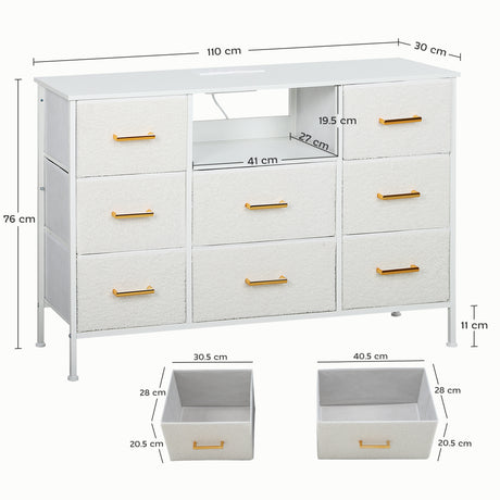 Wooden Chest Of 8 Fabric Drawers 110cm Wide With Steel Frame - Velmora