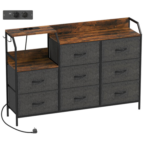 Wooden Chest Of 8 Fabric Drawers 130.5cm Wide With Steel Frame - Velmora