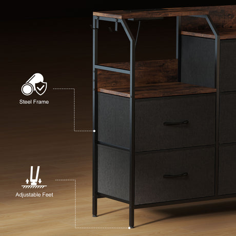 Wooden Chest Of 8 Fabric Drawers 130.5cm Wide With Steel Frame - Velmora