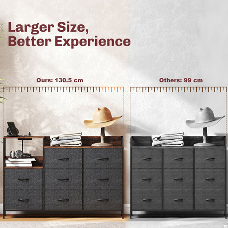 Wooden Chest Of 8 Fabric Drawers 130.5cm Wide With Steel Frame - Velmora