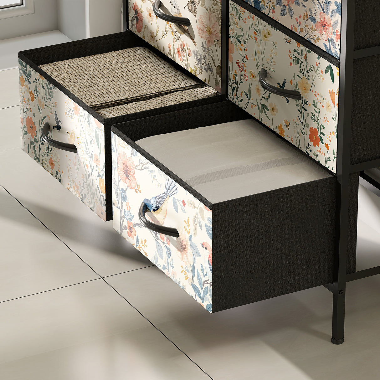 Wooden Chest Of 8 Fabric Drawers 79cm Wide With Steel Frame - Velmora