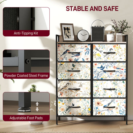 Wooden Chest Of 8 Fabric Drawers 79cm Wide With Steel Frame - Velmora
