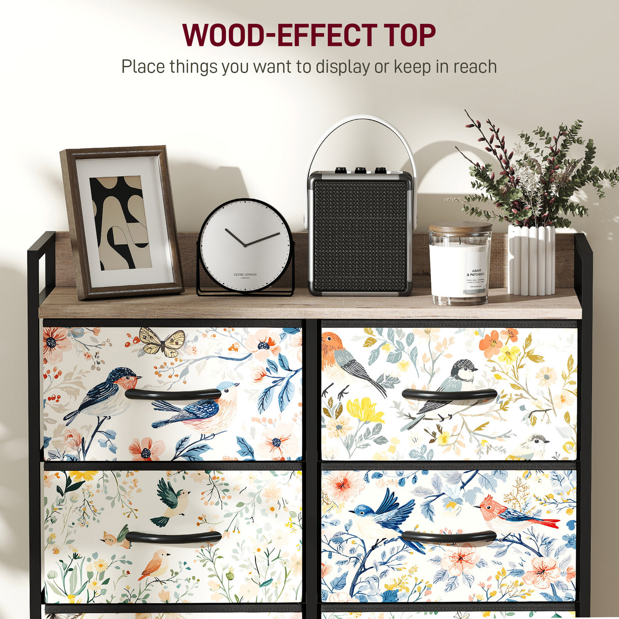 Wooden Chest Of 8 Fabric Drawers 79cm Wide With Steel Frame - Velmora