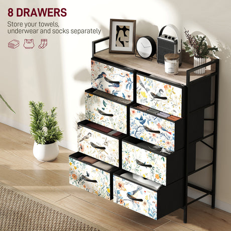 Wooden Chest Of 8 Fabric Drawers 79cm Wide With Steel Frame - Velmora