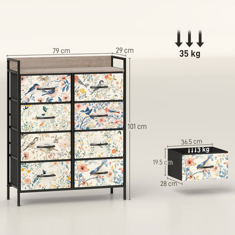 Wooden Chest Of 8 Fabric Drawers 79cm Wide With Steel Frame - Velmora