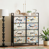 Wooden Chest Of 8 Fabric Drawers 79cm Wide With Steel Frame - Velmora