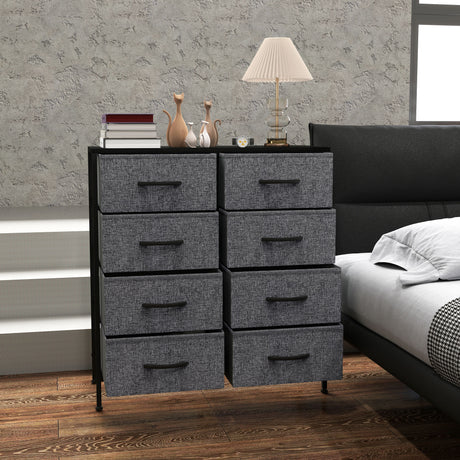 Wooden Chest Of 8 Fabric Drawers 80cm Wide With Steel Frame - Velmora