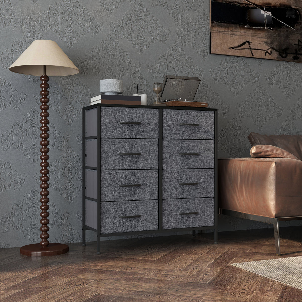 Wooden Chest Of 8 Fabric Drawers 80cm Wide With Steel Frame - Velmora