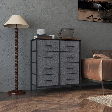 Wooden Chest Of 8 Fabric Drawers 80cm Wide With Steel Frame - Velmora