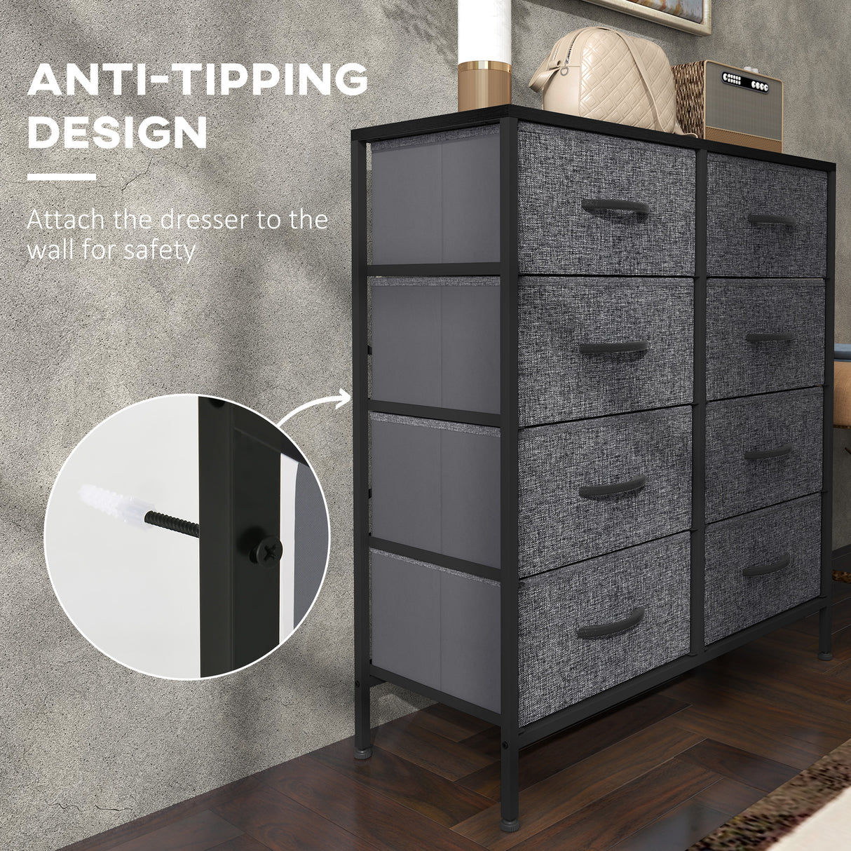 Wooden Chest Of 8 Fabric Drawers 80cm Wide With Steel Frame - Velmora