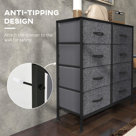 Wooden Chest Of 8 Fabric Drawers 80cm Wide With Steel Frame - Velmora