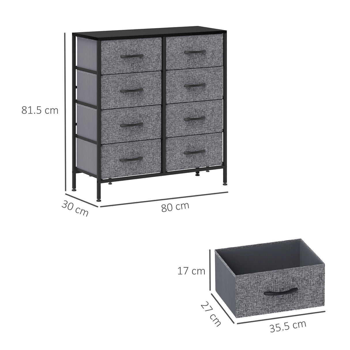 Wooden Chest Of 8 Fabric Drawers 80cm Wide With Steel Frame - Velmora