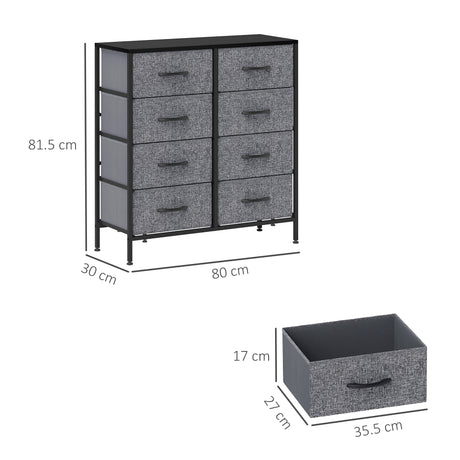 Wooden Chest Of 8 Fabric Drawers 80cm Wide With Steel Frame - Velmora