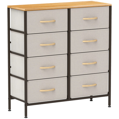 Wooden Chest Of 8 Fabric Drawers 80cm Wide With Steel Frame - Velmora
