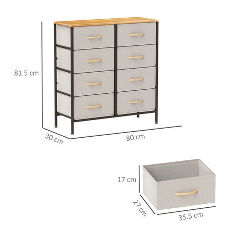 Wooden Chest Of 8 Fabric Drawers 80cm Wide With Steel Frame - Velmora