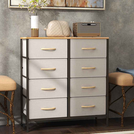 Wooden Chest Of 8 Fabric Drawers 80cm Wide With Steel Frame - Velmora