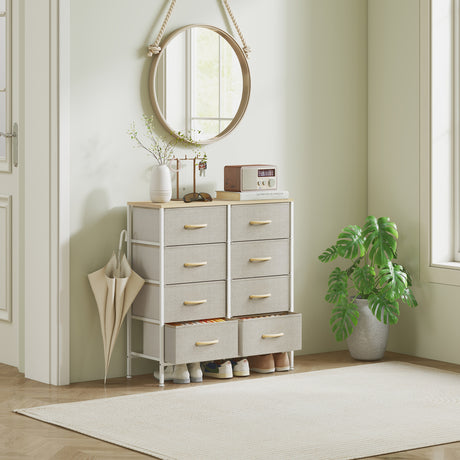 Wooden Chest Of 8 Fabric Drawers 80cm Wide With Steel Frame - Velmora