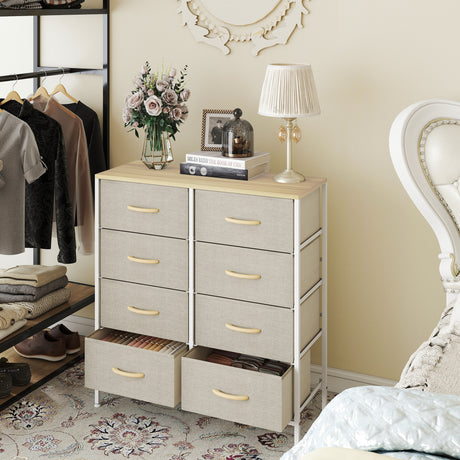 Wooden Chest Of 8 Fabric Drawers 80cm Wide With Steel Frame - Velmora